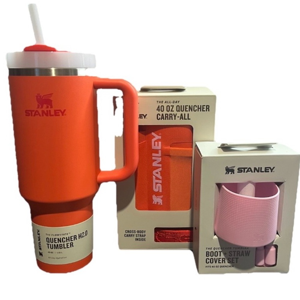 Stanley Coral Quencher H2.0 40oz Tumbler Bundle Carry-All Boot Straw Cover NEW - Picture 1 of 8